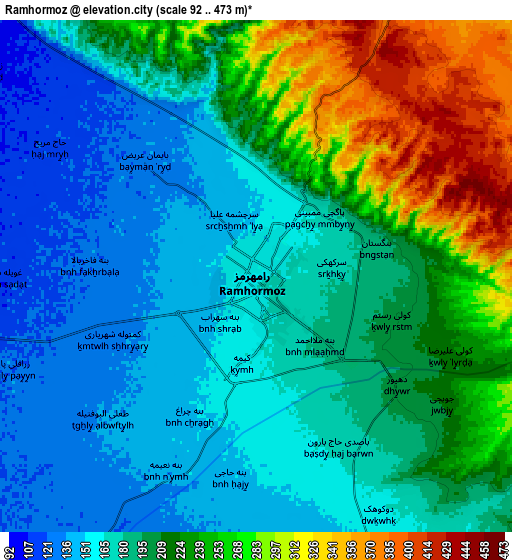 Zoom OUT 2x Rāmhormoz, Iran elevation map