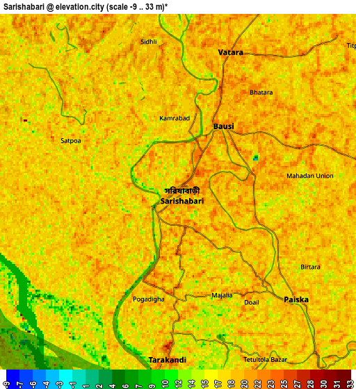 Zoom OUT 2x Sarishābāri, Bangladesh elevation map