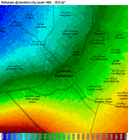 Zoom OUT 2x Rafsanjān, Iran elevation map