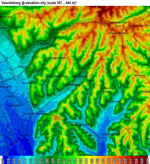 Zoom OUT 2x Vasoldsberg, Austria elevation map