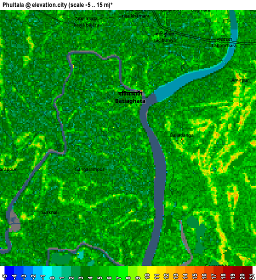Zoom OUT 2x Phultala, Bangladesh elevation map