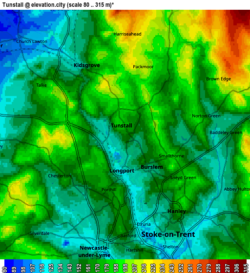 Zoom OUT 2x Tunstall, United Kingdom elevation map