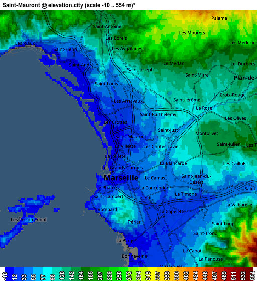 Zoom OUT 2x Saint-Mauront, France elevation map