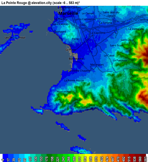 Zoom OUT 2x La Pointe Rouge, France elevation map