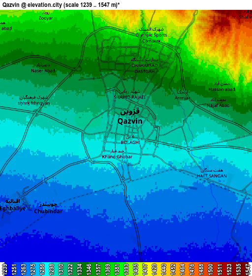 Zoom OUT 2x Qazvin, Iran elevation map