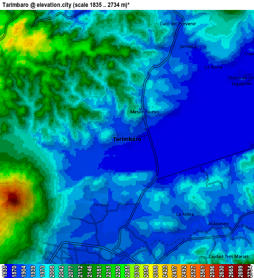 Zoom OUT 2x Tarímbaro, Mexico elevation map