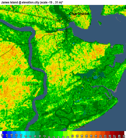 Zoom OUT 2x James Island, United States elevation map