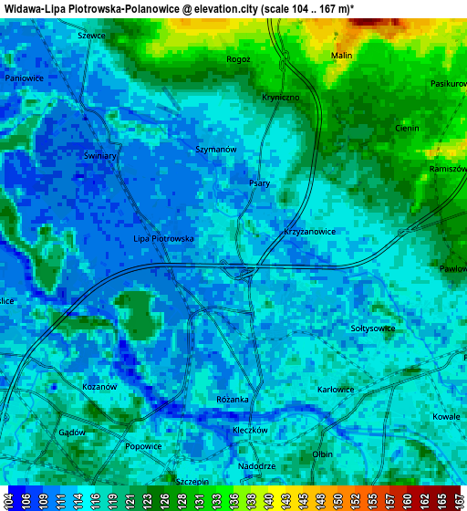 Zoom OUT 2x Widawa-Lipa Piotrowska-Polanowice, Poland elevation map