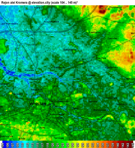 Zoom OUT 2x Rejon alei Kromera, Poland elevation map