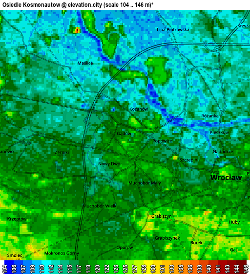 Zoom OUT 2x Osiedle Kosmonautów, Poland elevation map