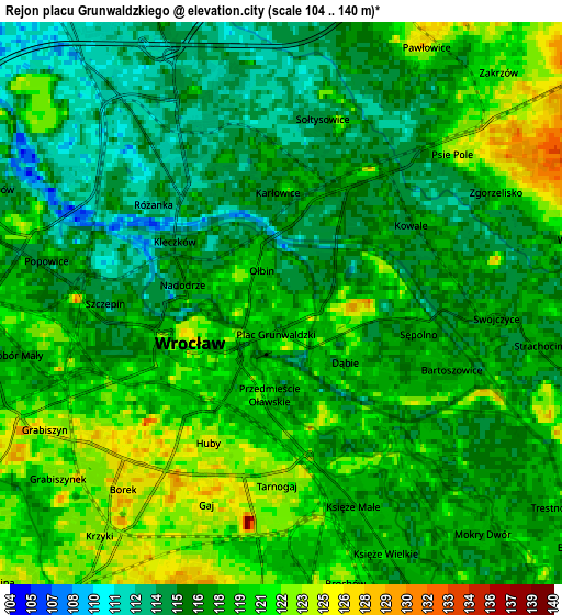 Zoom OUT 2x Rejon placu Grunwaldzkiego, Poland elevation map