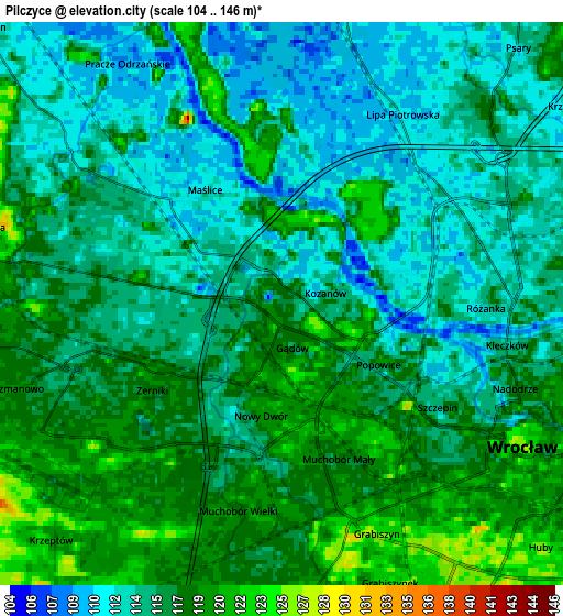 Zoom OUT 2x Pilczyce, Poland elevation map