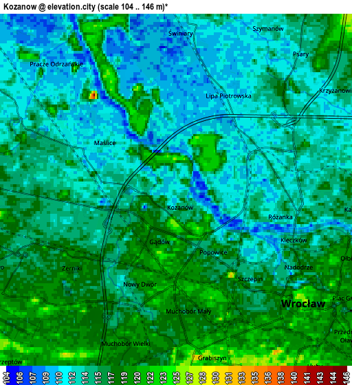 Zoom OUT 2x Kozanów, Poland elevation map