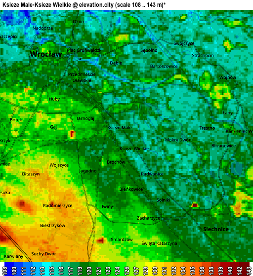 Zoom OUT 2x Księże Małe-Księże Wielkie, Poland elevation map