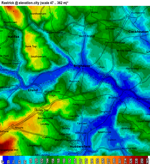 Zoom OUT 2x Rastrick, United Kingdom elevation map