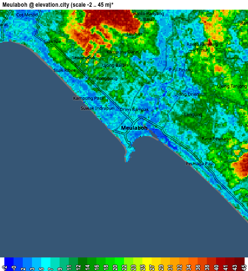 Zoom OUT 2x Meulaboh, Indonesia elevation map