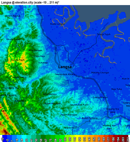 Zoom OUT 2x Langsa, Indonesia elevation map