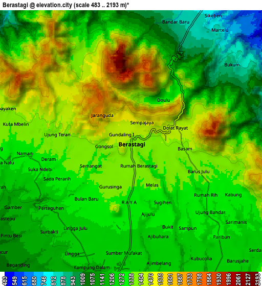 Zoom OUT 2x Berastagi, Indonesia elevation map