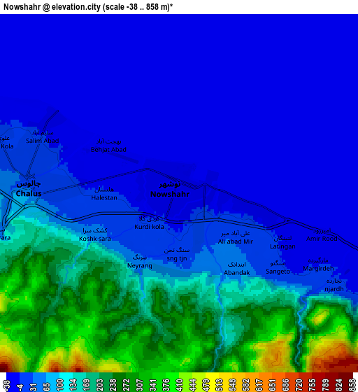 Zoom OUT 2x Nowshahr, Iran elevation map