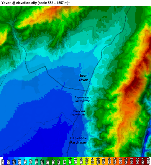 Zoom OUT 2x Yovon, Tajikistan elevation map