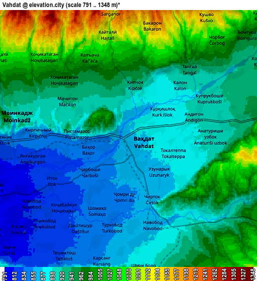 Zoom OUT 2x Vahdat, Tajikistan elevation map