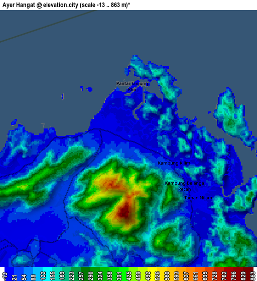 Zoom OUT 2x Ayer Hangat, Malaysia elevation map