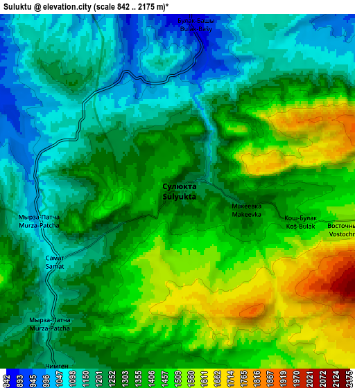 Zoom OUT 2x Suluktu, Kyrgyzstan elevation map