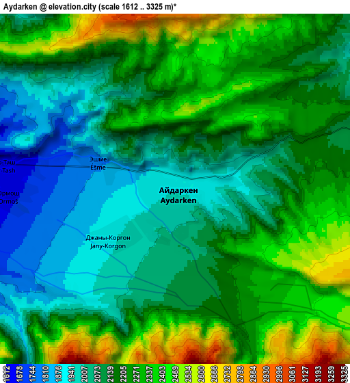 Zoom OUT 2x Aydarken, Kyrgyzstan elevation map