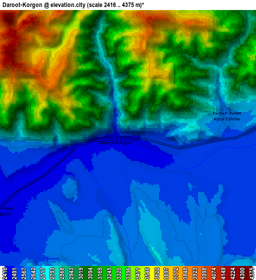 Zoom OUT 2x Daroot-Korgon, Kyrgyzstan elevation map