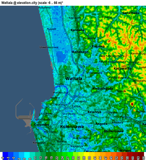 Zoom OUT 2x Wattala, Sri Lanka elevation map