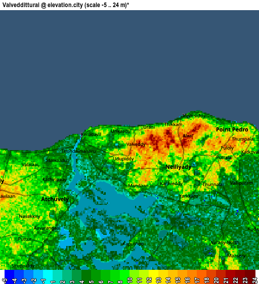 Zoom OUT 2x Valvedditturai, Sri Lanka elevation map