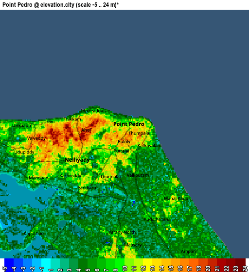 Zoom OUT 2x Point Pedro, Sri Lanka elevation map