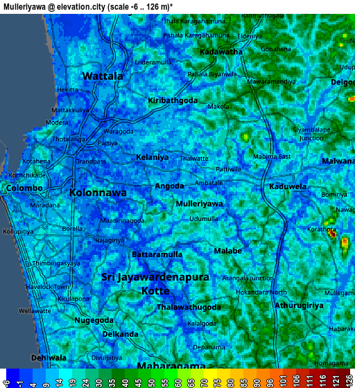 Zoom OUT 2x Mulleriyawa, Sri Lanka elevation map