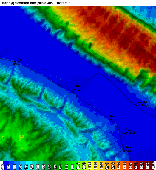 Zoom OUT 2x Mohr, Iran elevation map