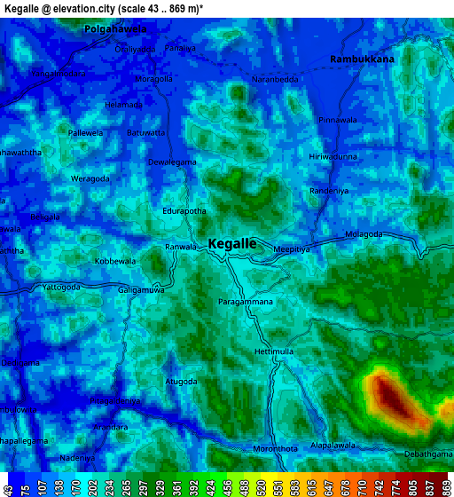 Zoom OUT 2x Kegalle, Sri Lanka elevation map