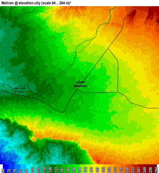 Zoom OUT 2x Mehrān, Iran elevation map
