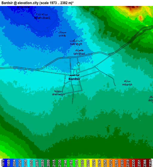 Zoom OUT 2x Bardsīr, Iran elevation map