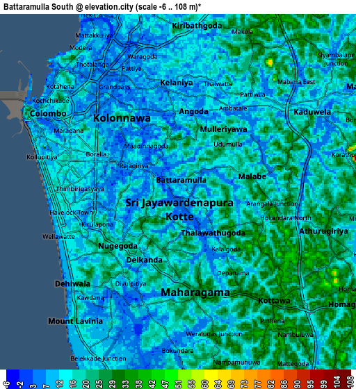 Zoom OUT 2x Battaramulla South, Sri Lanka elevation map