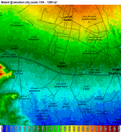 Zoom OUT 2x Malārd, Iran elevation map