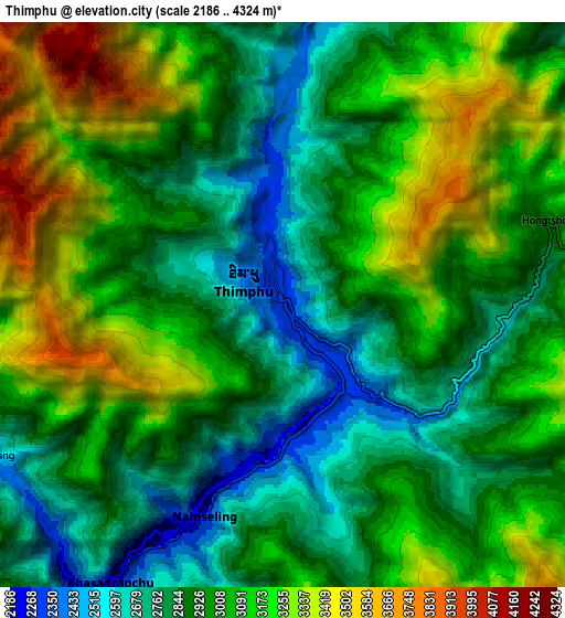Zoom OUT 2x Thimphu, Bhutan elevation map
