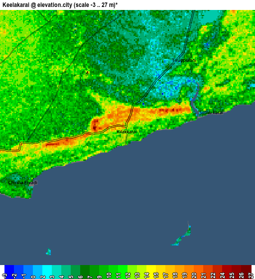 Zoom OUT 2x Keelakarai, India elevation map