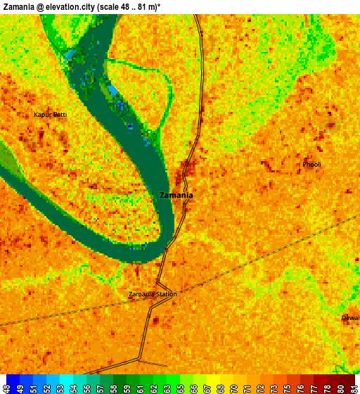 Zoom OUT 2x Zamānia, India elevation map