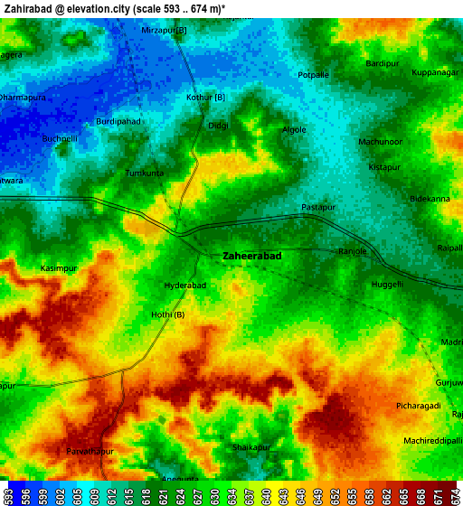 Zoom OUT 2x Zahirābād, India elevation map