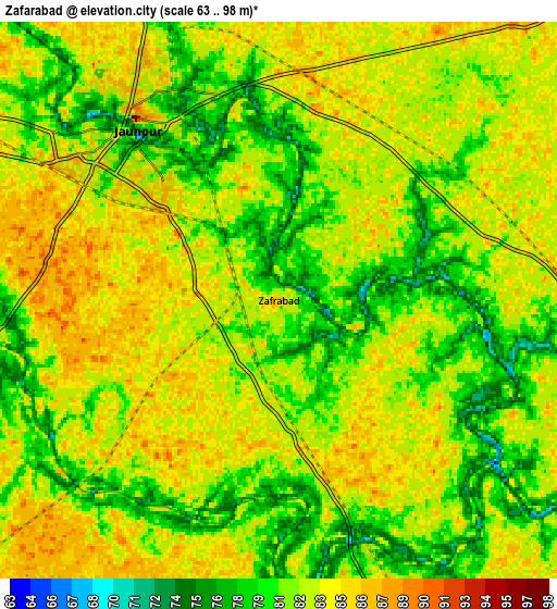 Zoom OUT 2x Zafarābād, India elevation map