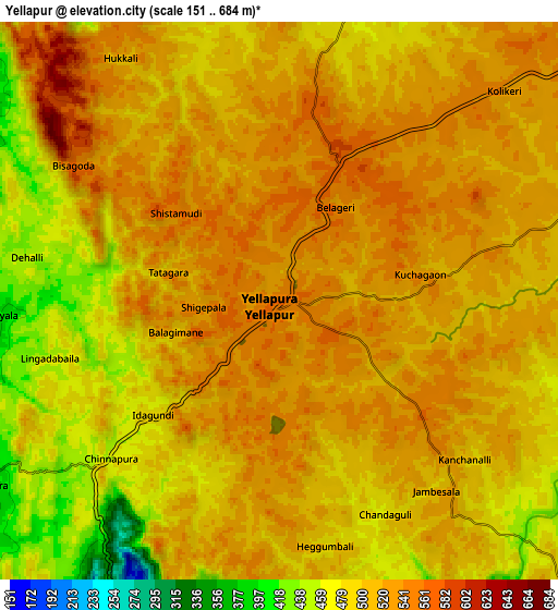 Zoom OUT 2x Yellāpur, India elevation map