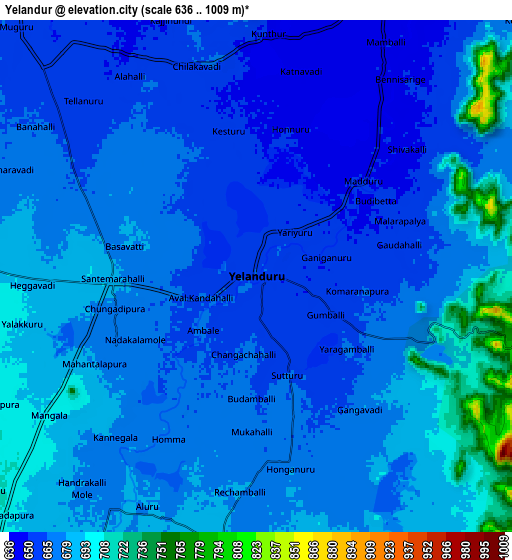 Zoom OUT 2x Yelandūr, India elevation map