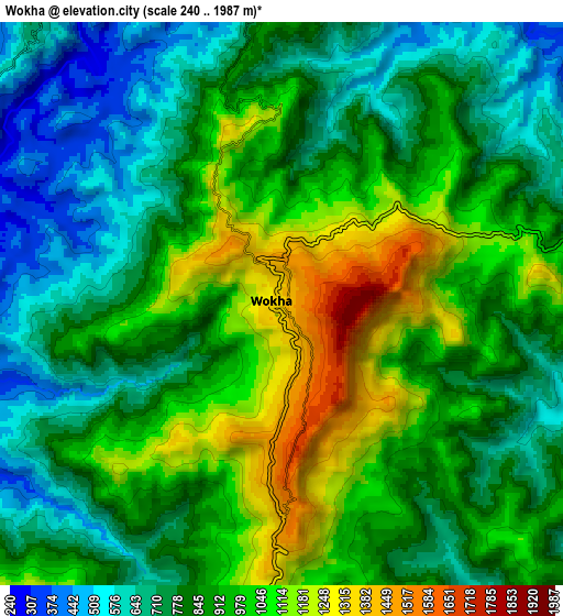 Zoom OUT 2x Wokha, India elevation map