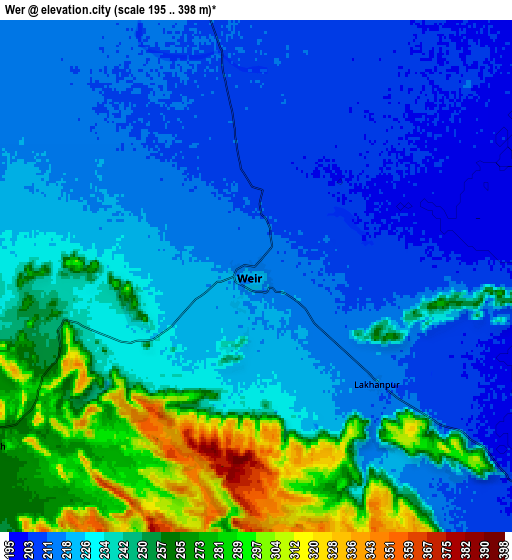 Zoom OUT 2x Wer, India elevation map