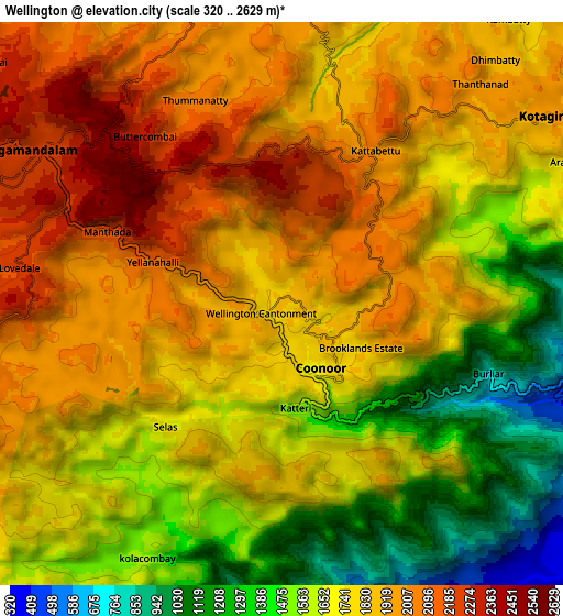 Zoom OUT 2x Wellington, India elevation map