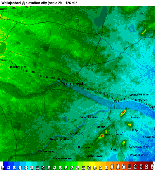 Zoom OUT 2x Wallajahbad, India elevation map